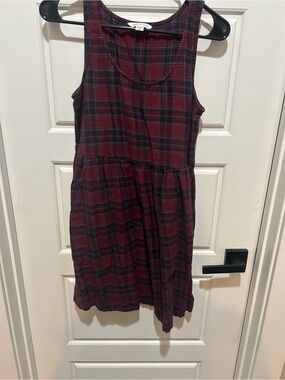 American Eagle Burgundy Plaid Sleeveless Dress